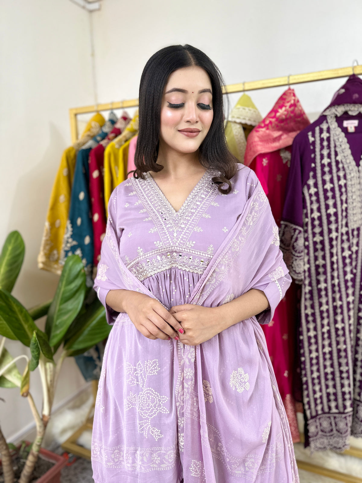 Lilac Frock Style Kurta Set