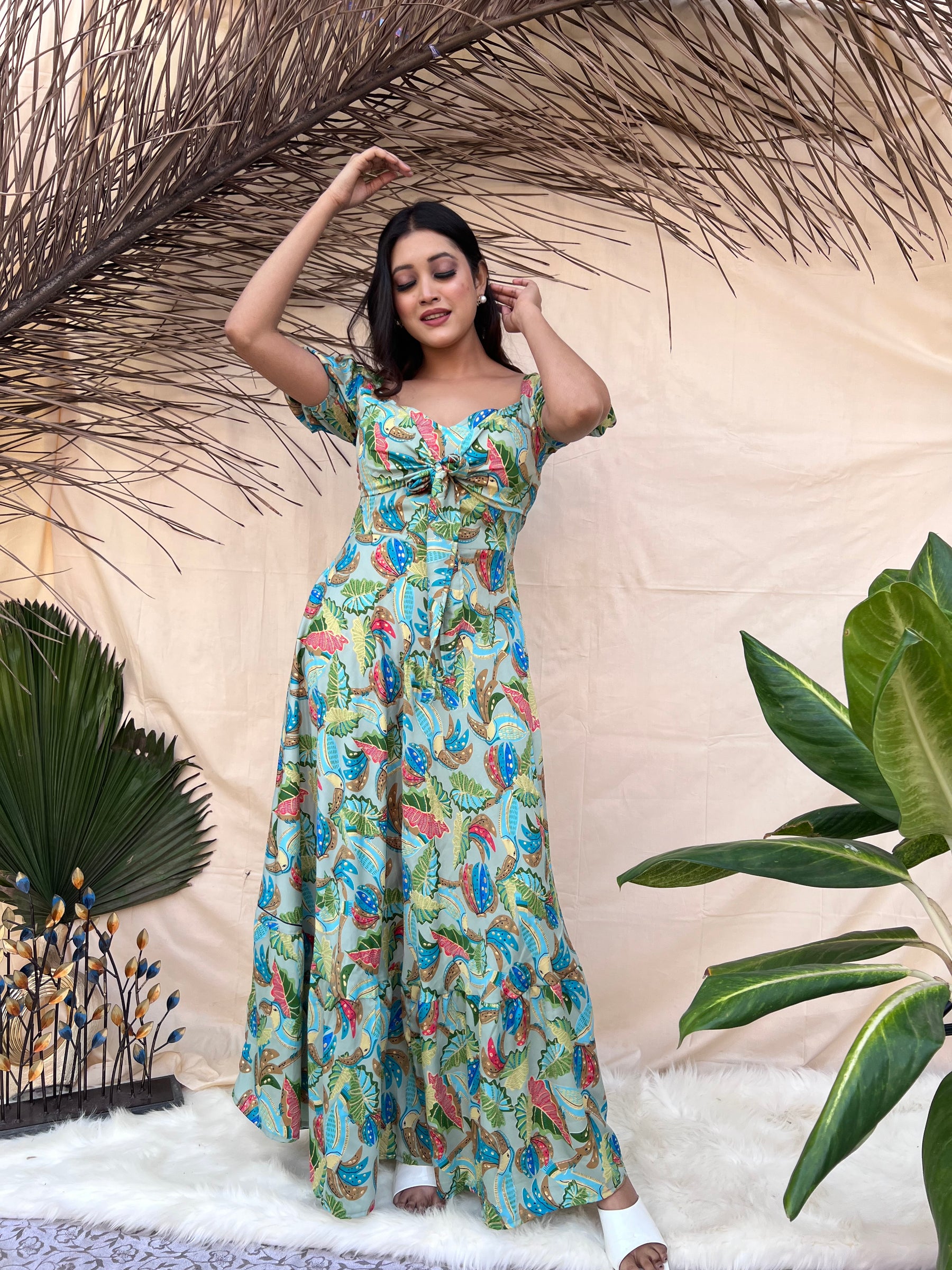 Bird Printed Boho Maxi Dress