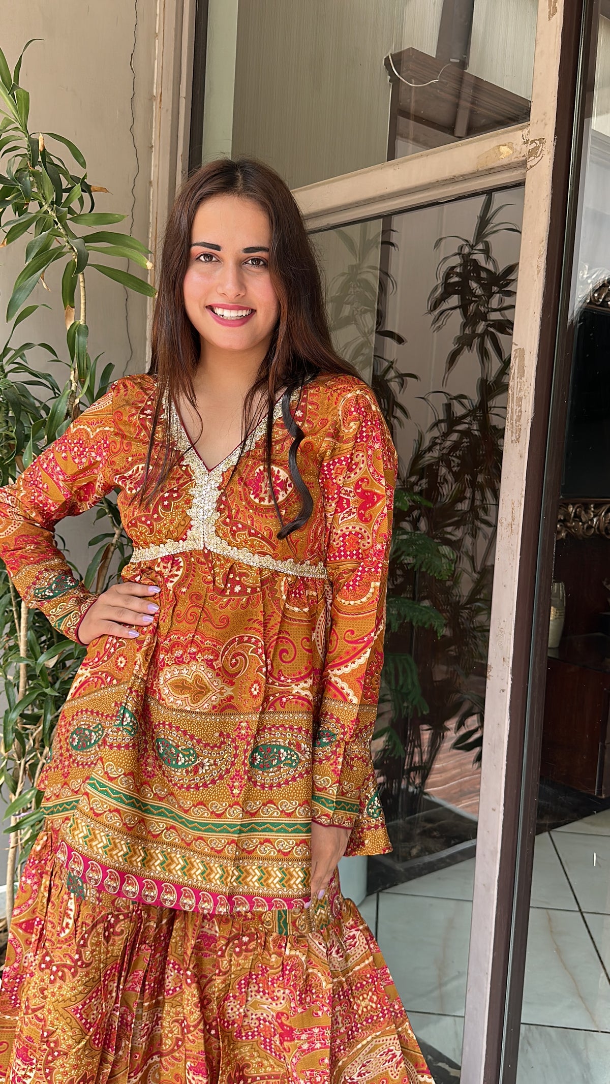 Golden Printed Sharara Set