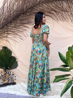 Bird Printed Boho Maxi Dress