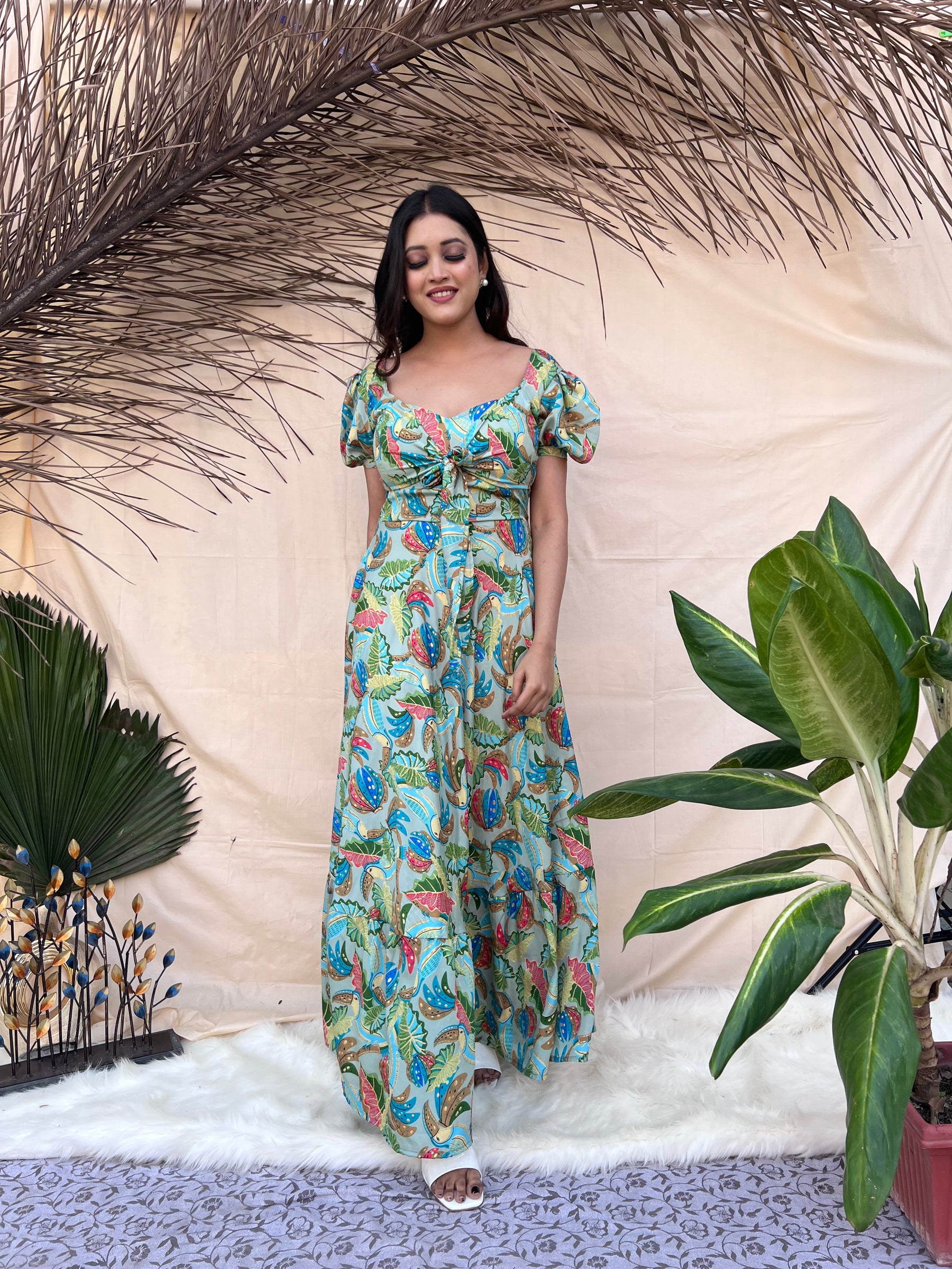 Bird Printed Boho Maxi Dress