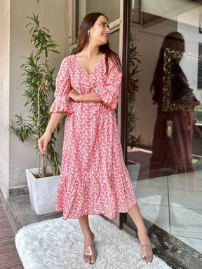 Pink Paisley Cotton Midi Dress