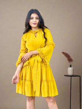 Yellow Georgette Short Dress