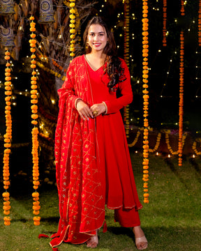 Red Georgette Suit Set