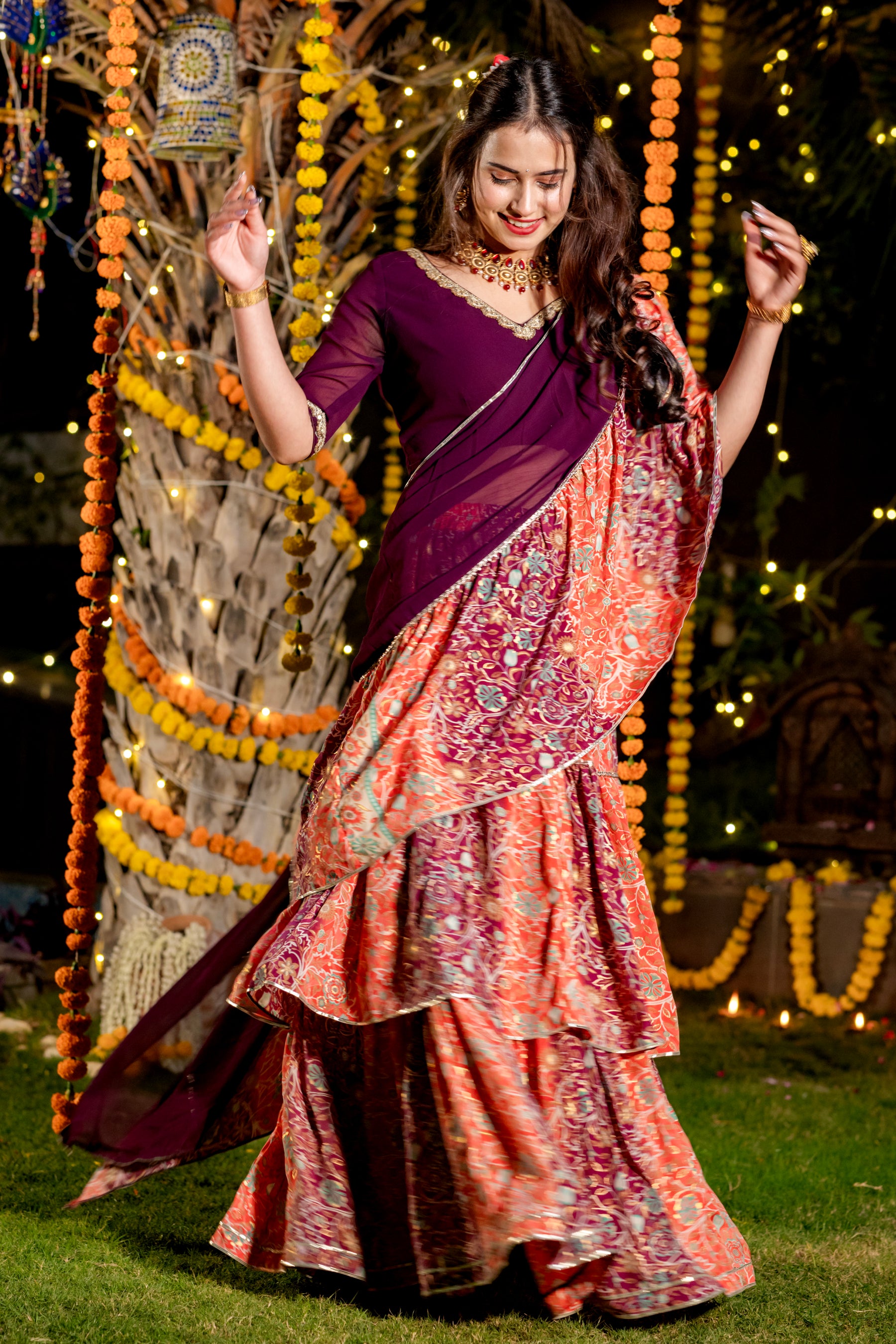 Burgundy Blush Pre Draped Saree