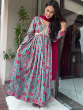 Torquoise and Pink Alia Cut Suit Set