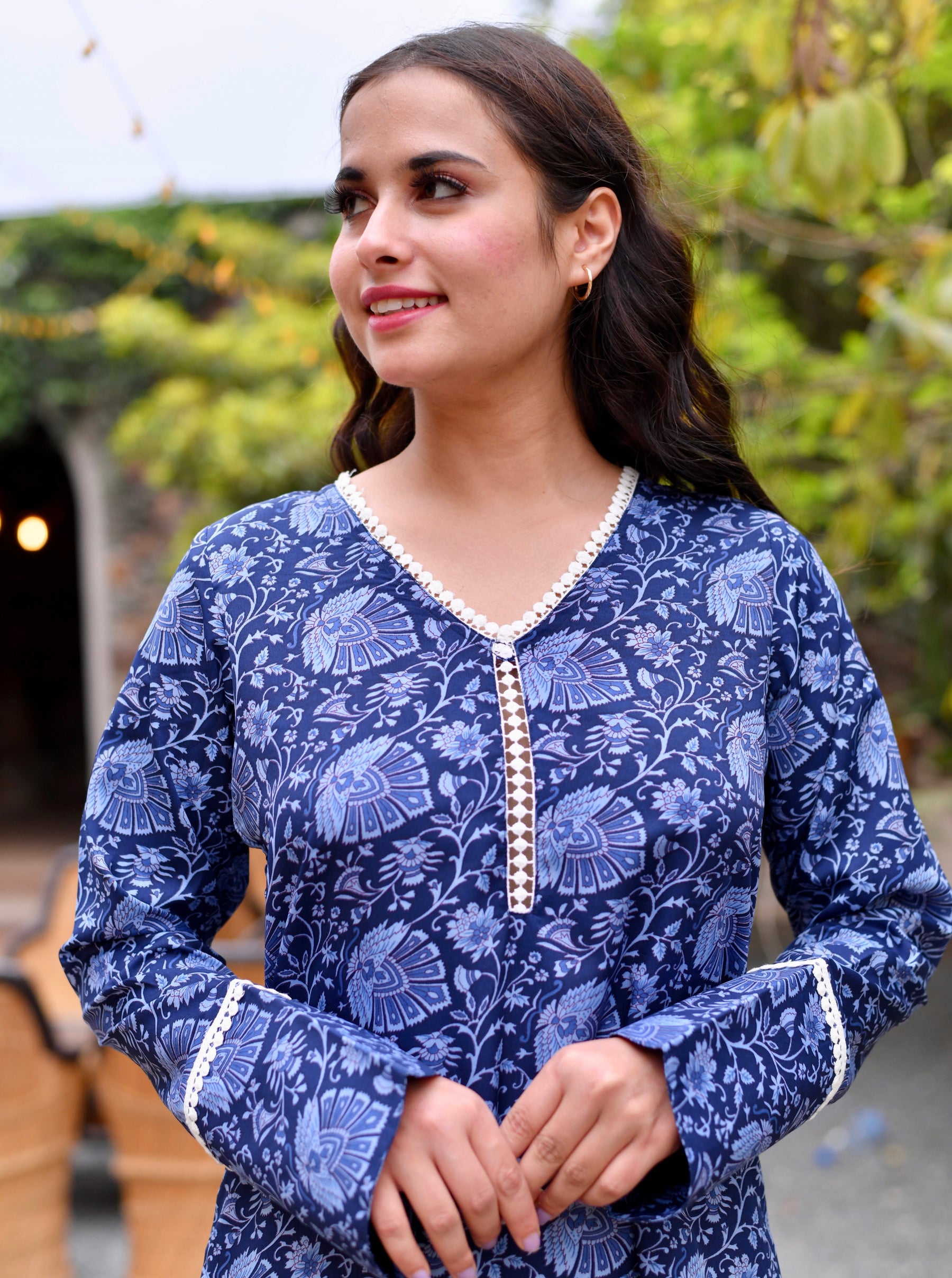 Navy Blue Motifs Printed Coordinates