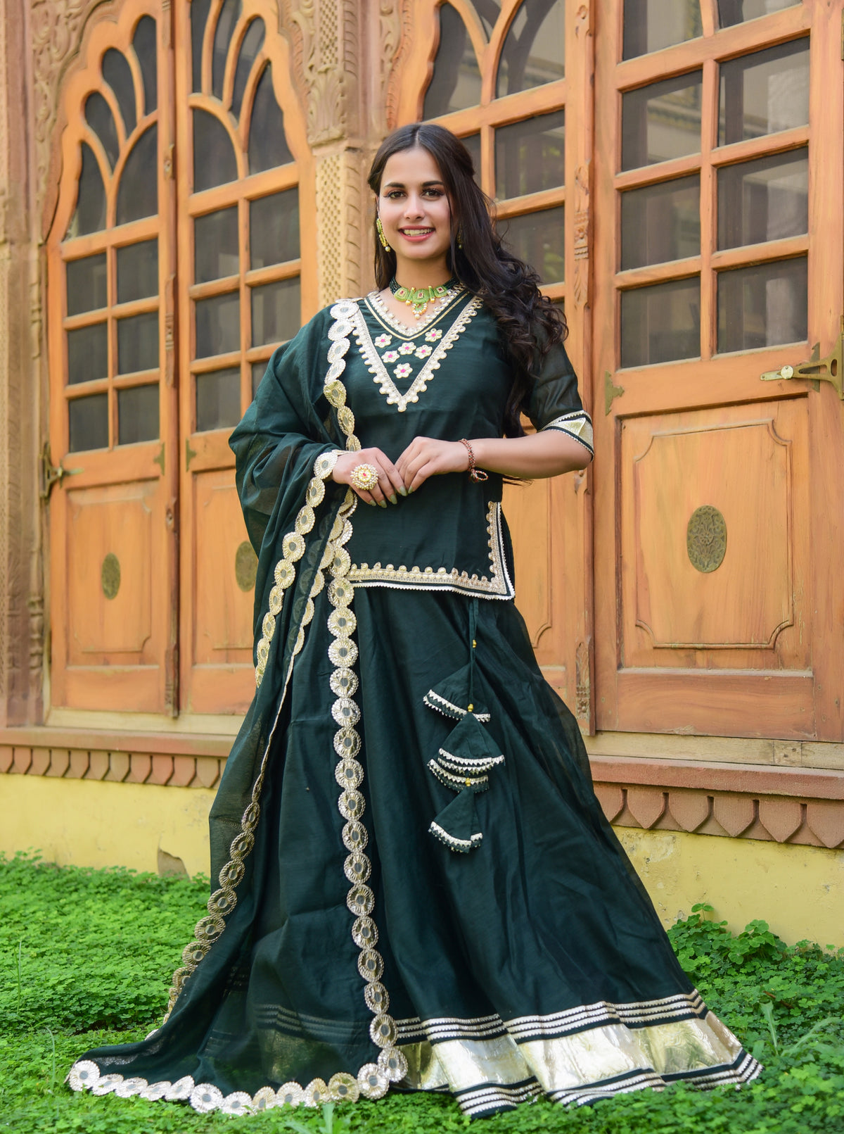 Dark Green Peplum Lehenga Set