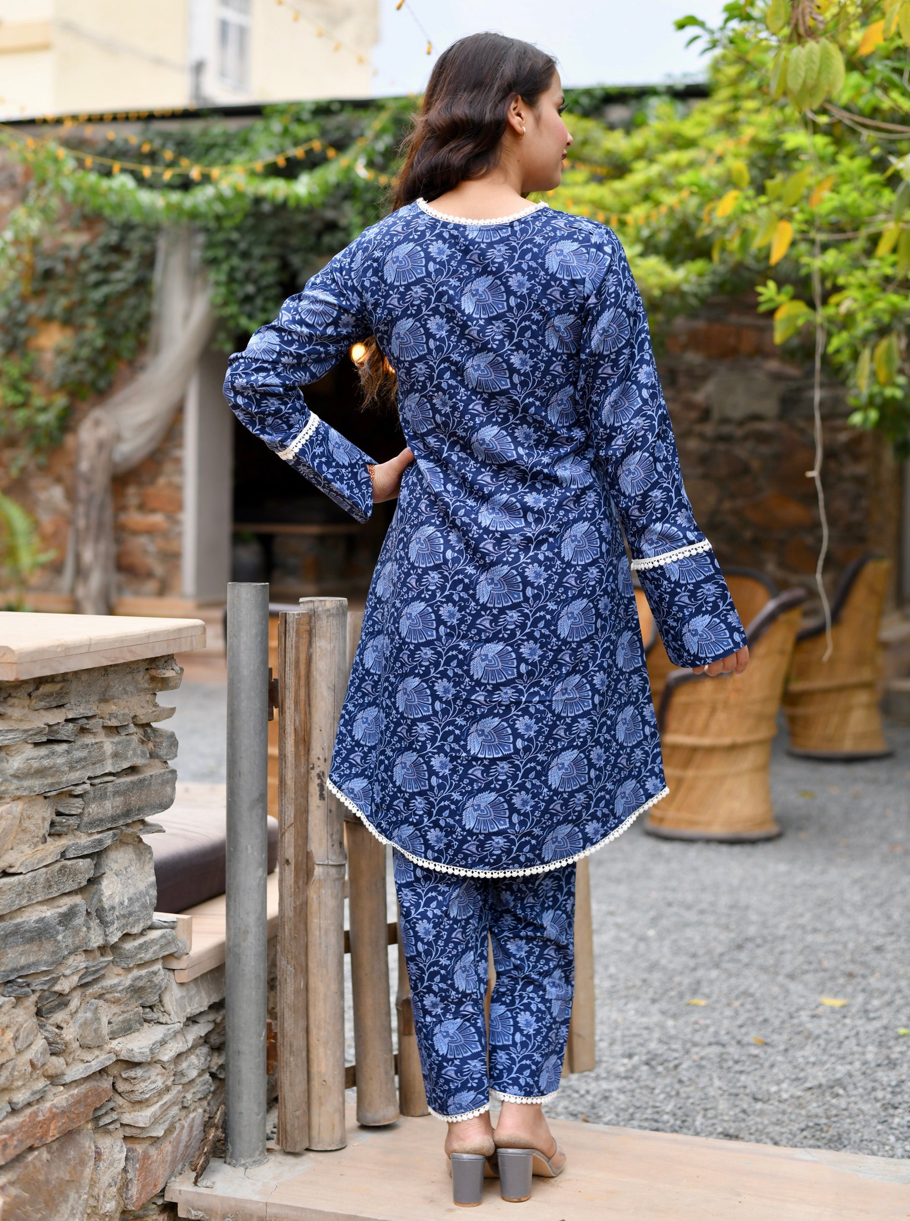 Navy Blue Motifs Printed Coordinates