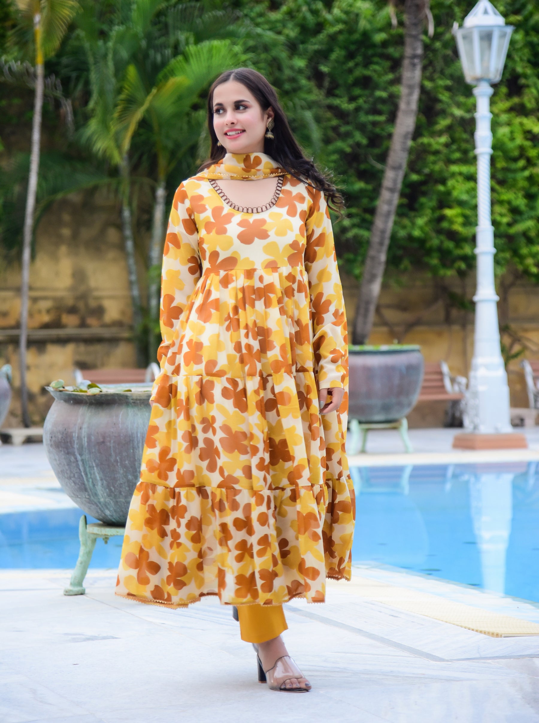 Yellow Floral Anarkali Set