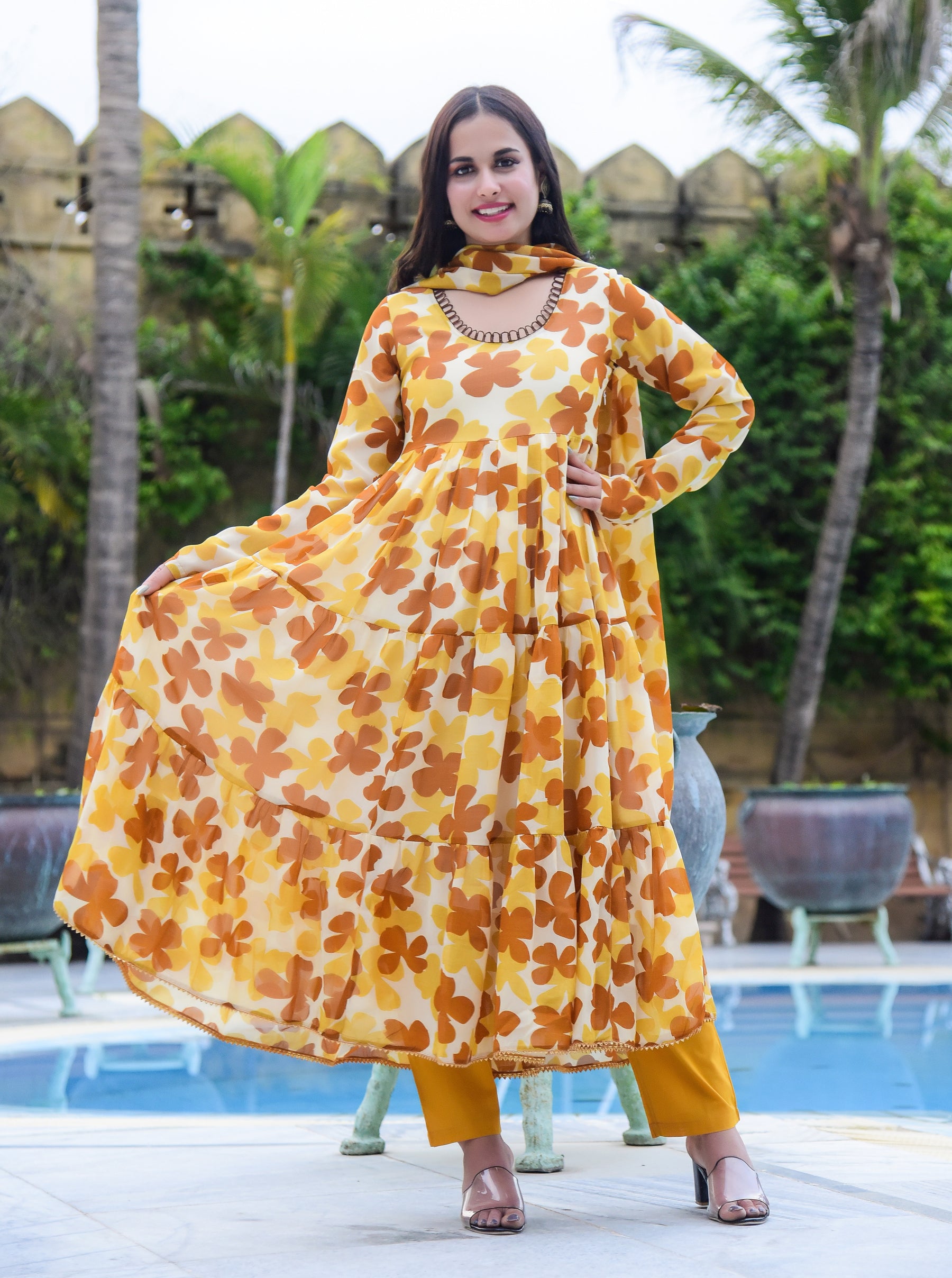 Yellow Floral Anarkali Set